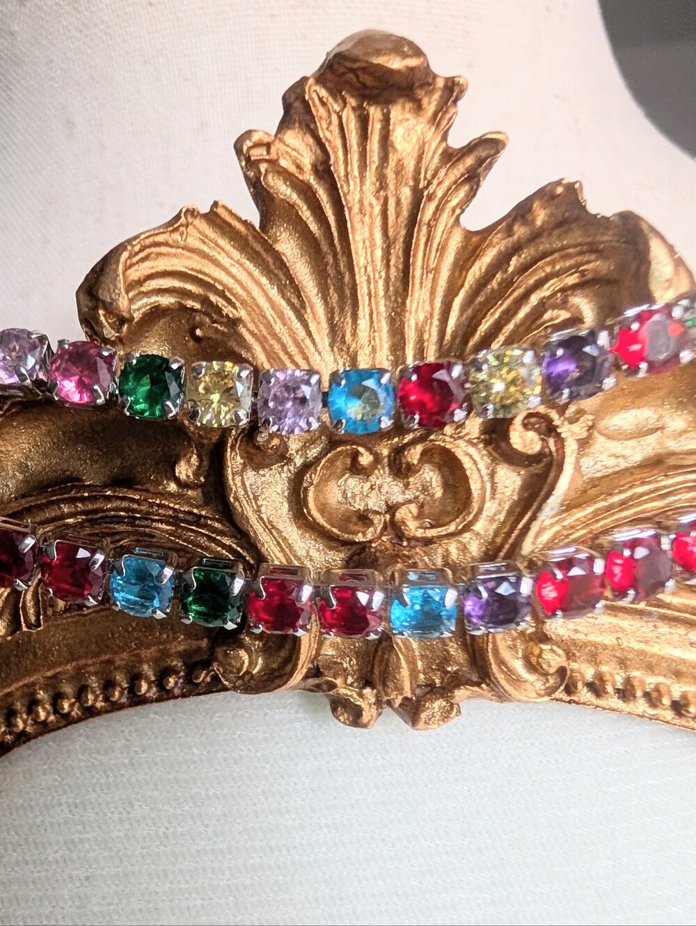 2 - 7" Multicolor Rainbow Crystal and Silver Tennis Bracelets